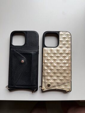 Bandolier Leather Card-Holder Phone Case - Black & Gold Metallic